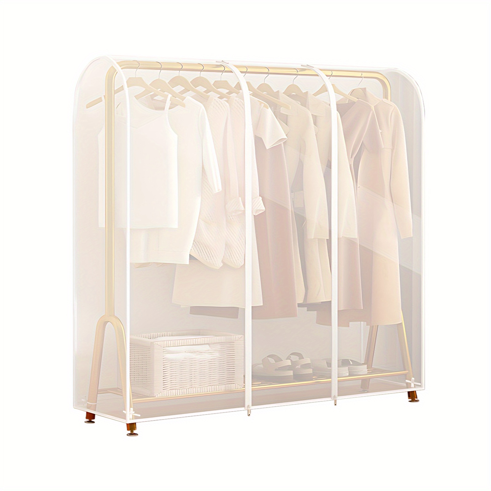 

1pc Thickened Garment Rack Cover, Translucent Moisture & Dust-proof Clothes Protector With Zippers, For Suits Coats T-shirts, Ideal Home Supplies