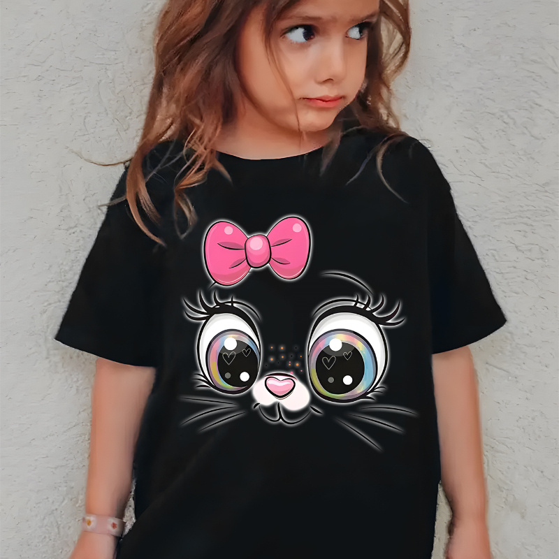 

Cute 3d Cat Print Short Sleeve T-shirt Tops Girls Casual Tees For Summer