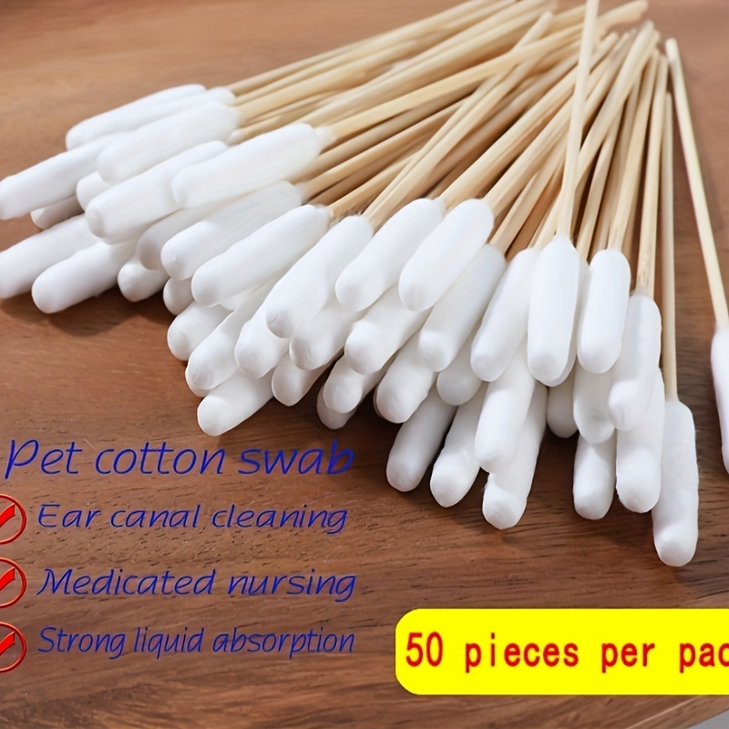 

50pcs Pet Cotton Swab, Pet Ear Cleaning Stain Remover Stick, Ear Washing Cotton Swab, To Remove Ear Wax For Dogs, Mini Ear Tunnel Cleaning Cotton Swab With Long Wooden Stick For Pet Ear Cleaning