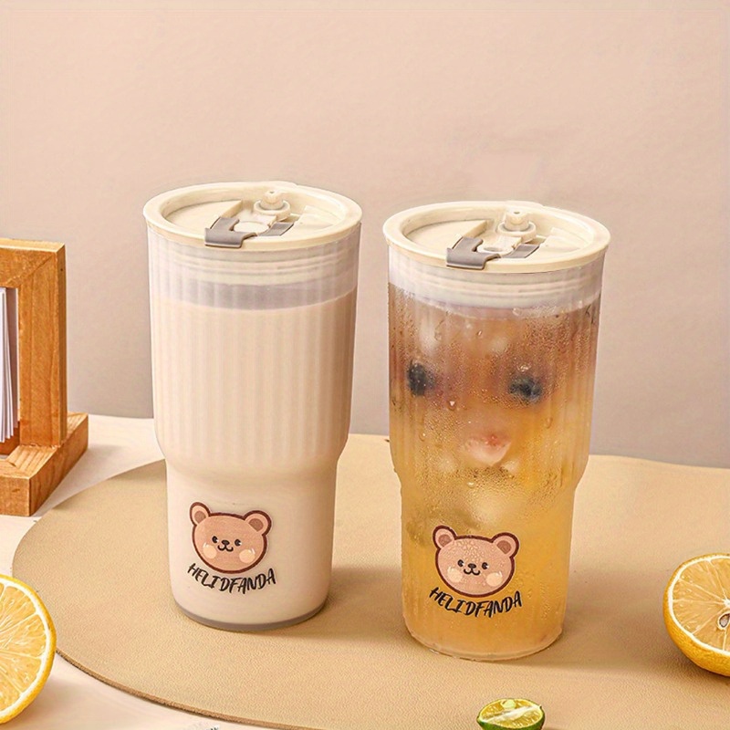 

1pc Large Capacity Plastic Tumbler, Transparent Office Cup, Cute Bear Design, Leak-proof Lid, Portable For Outdoor Travel And Sports, 9cm Diameter