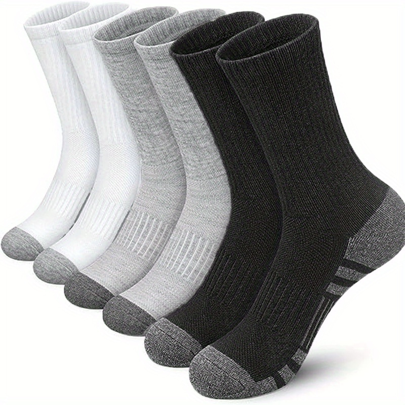 

5 Pairs Of Men's Sports Socks, Cushioned Breathable Non-slip Moisture-wicking Crew Socks With Arch Support For Running & Outdoor Activities