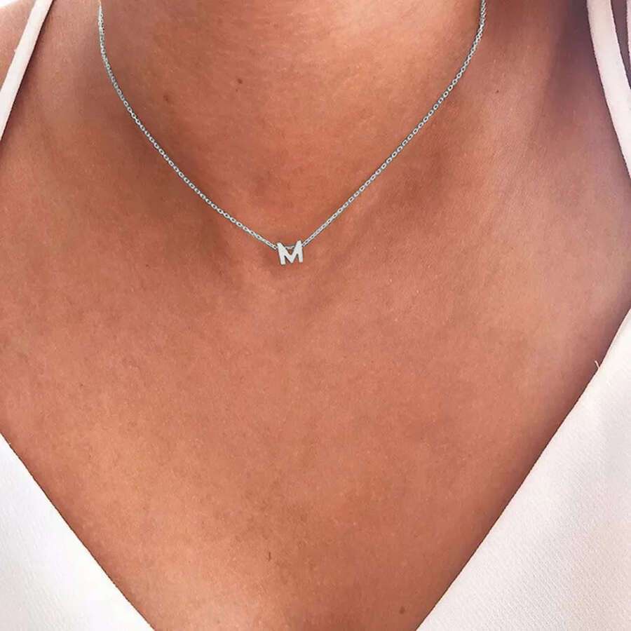 

Initial Pendant Necklace For Women Stainless Steel Link Chain Necklace Simple Style Neck Accessories For Women