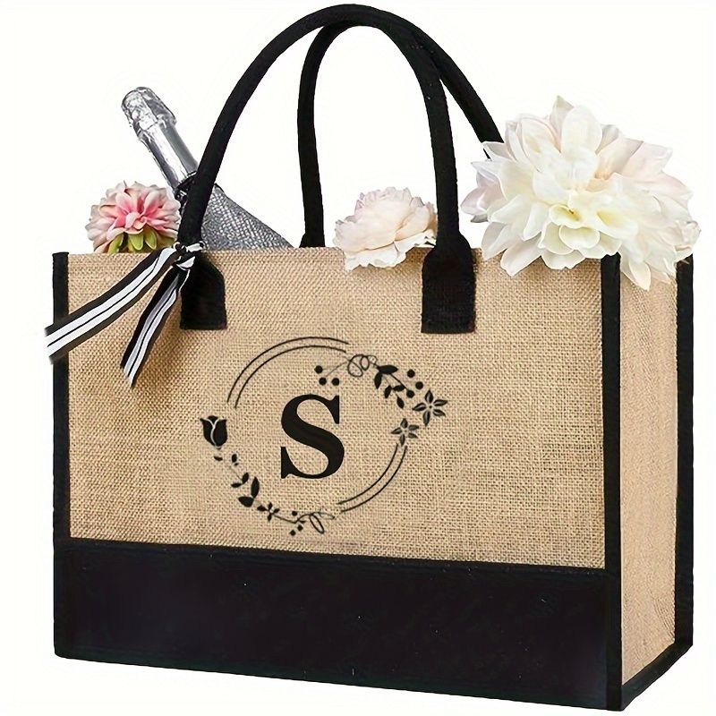 

Initial Letter Print Tote Bag, Large Capacity Gift Bag, Women's Casual Handbag For Travel Beach Shopping