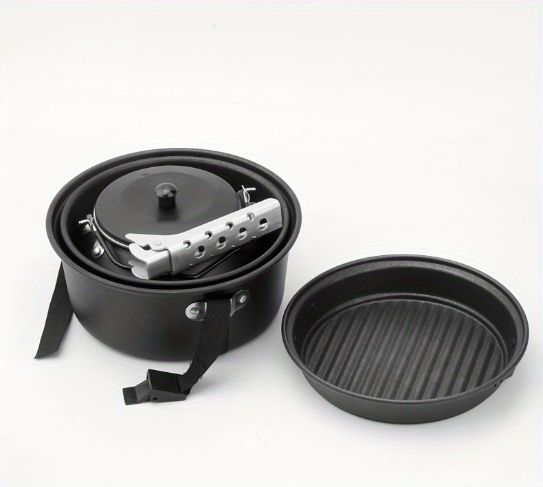 lightweight aluminum alloy pot set with non stick coating ideal for camping and outdoor picnics including a frying pan and kettle details 13