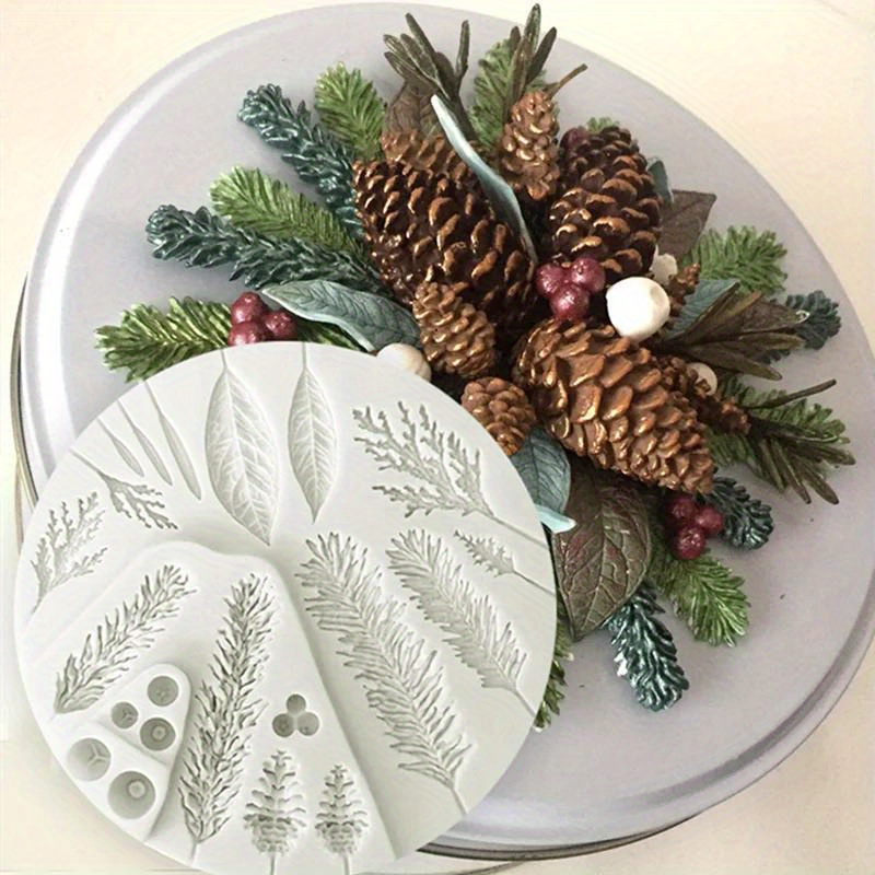 

1pc Silicone Sugarcraft Mold Leaf Foliage Christmas Tree Resin Tools Cupcake Fondant Cake Lace Decorating Tools Baking
