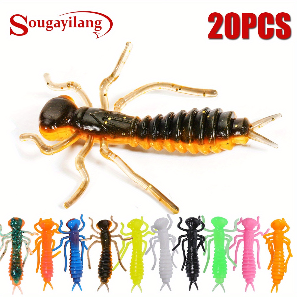 

Sougayilang 20pcs Artificial Silicone Bait, Bionic Soft Lure For Bass Trout Fishing