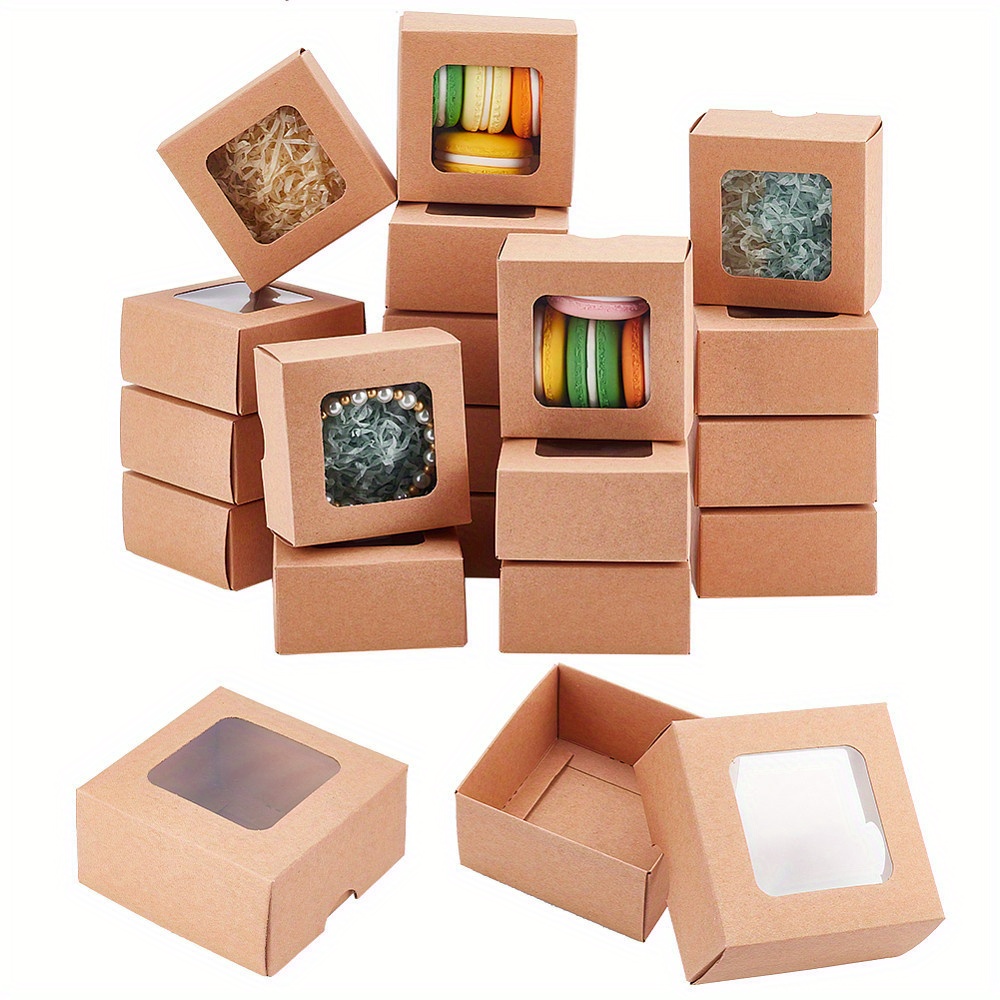 

1set 20pcs Folding Paper Cardboard Jewelry Gift Boxes With Pvc Window Square Finished Product: 8x8x4cm