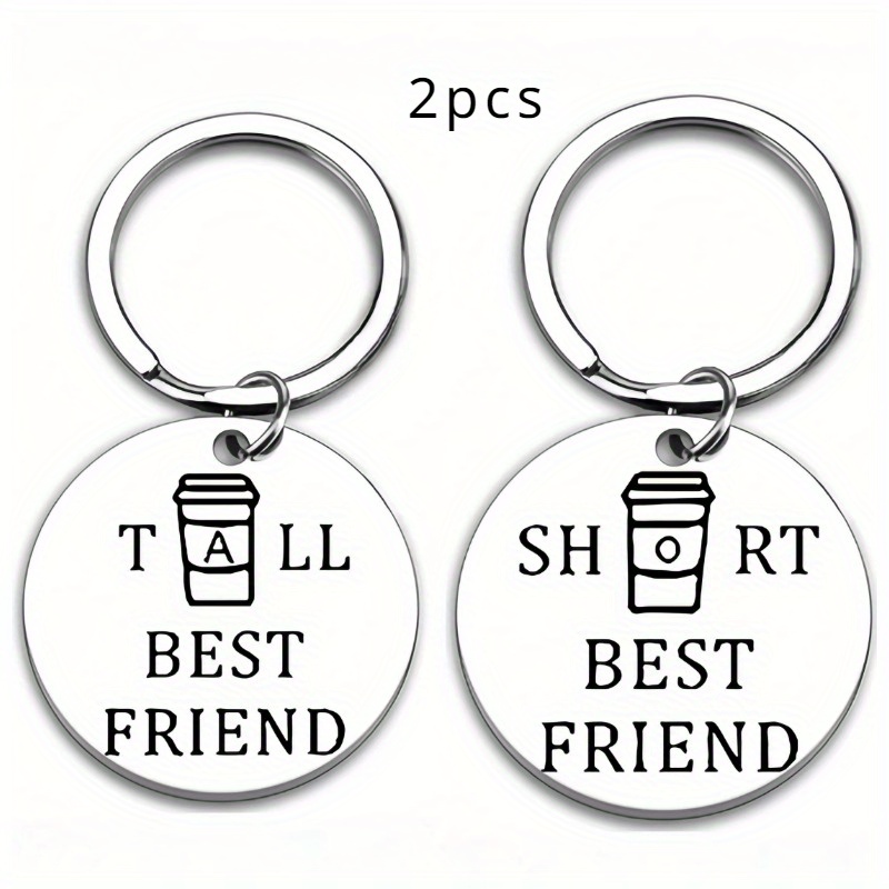 2pcs Engraved Stainless Steel Keychains - 'tall & Short' Design, Perfect Gift For