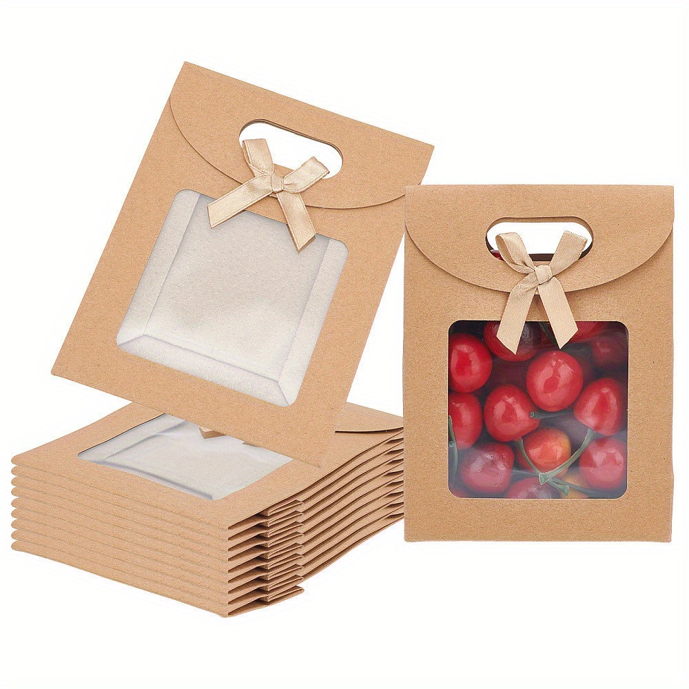 

24 Pcs Blank Paper Bags, Stand Up Gift Bag With Handles, Brown Gift Bag With Clear Window, For Candy Packaging, Wedding Christmas Party Gifts Packaging 11.9x6.15x15.7cm/4.69x2.42x6.18inch