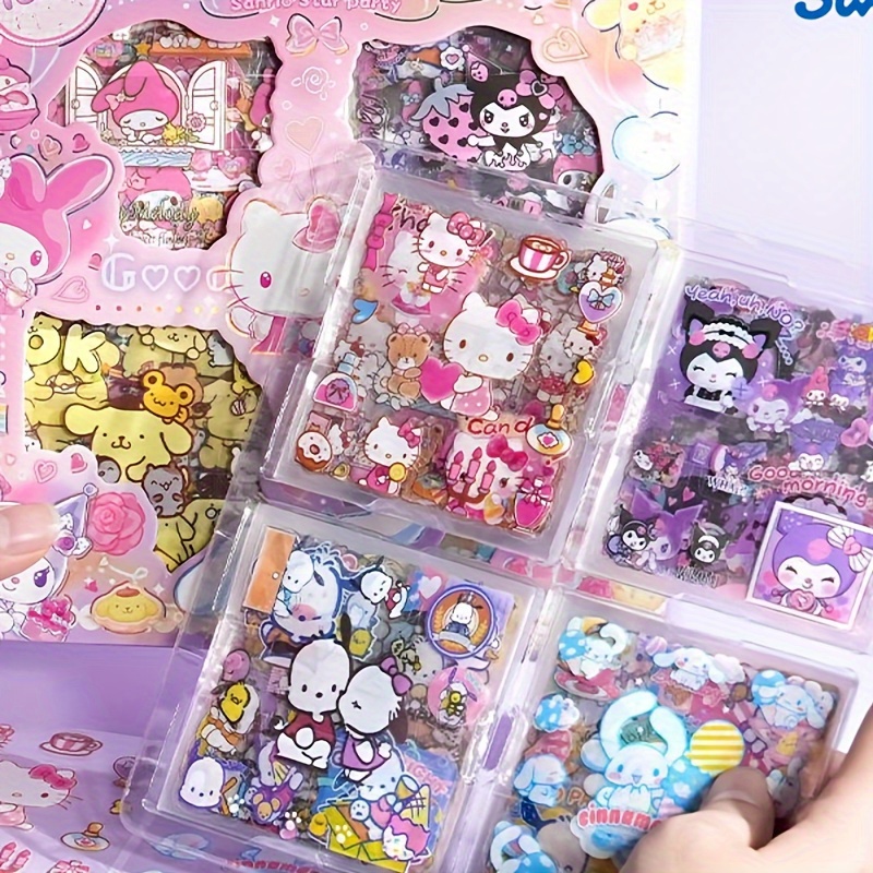 

100 Pages Hello Kitty Cinnamoroll Melody Kuromi Waterproof Pet Material Handbook Stickers Gift Box, Cute Cartoon Mug & Boxes Sticker Set