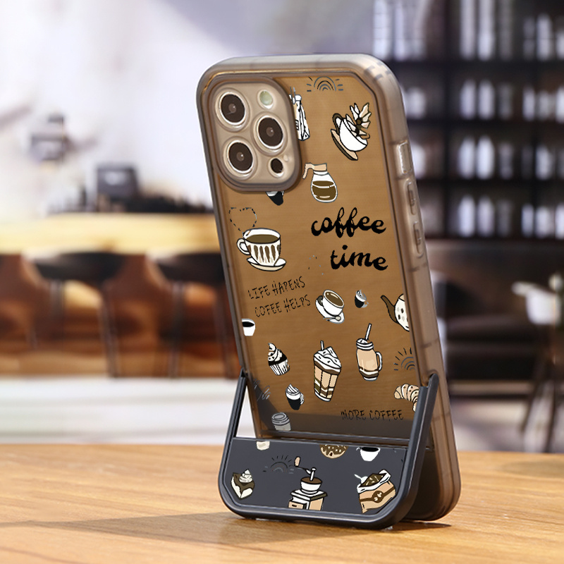 

Coffee Doodle Pattern Foldable Holder Stand Drop-proof Tpu Phone Case, Suitable For Iphone 11 12 13 14 15 Pro Max For X Xs Max Xr 7 8 Plus 7p 8p