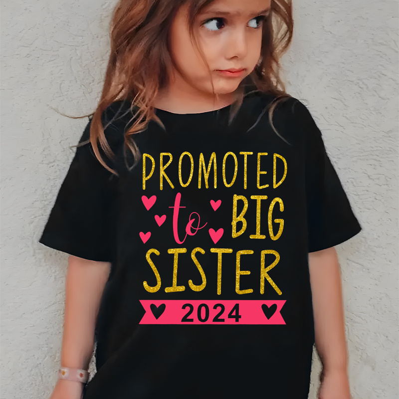 

Casual 3d Print Promoted To Big Sister 2024 Graphic Short Sleeve T-shirt Tops, Summer Clothes For Girls