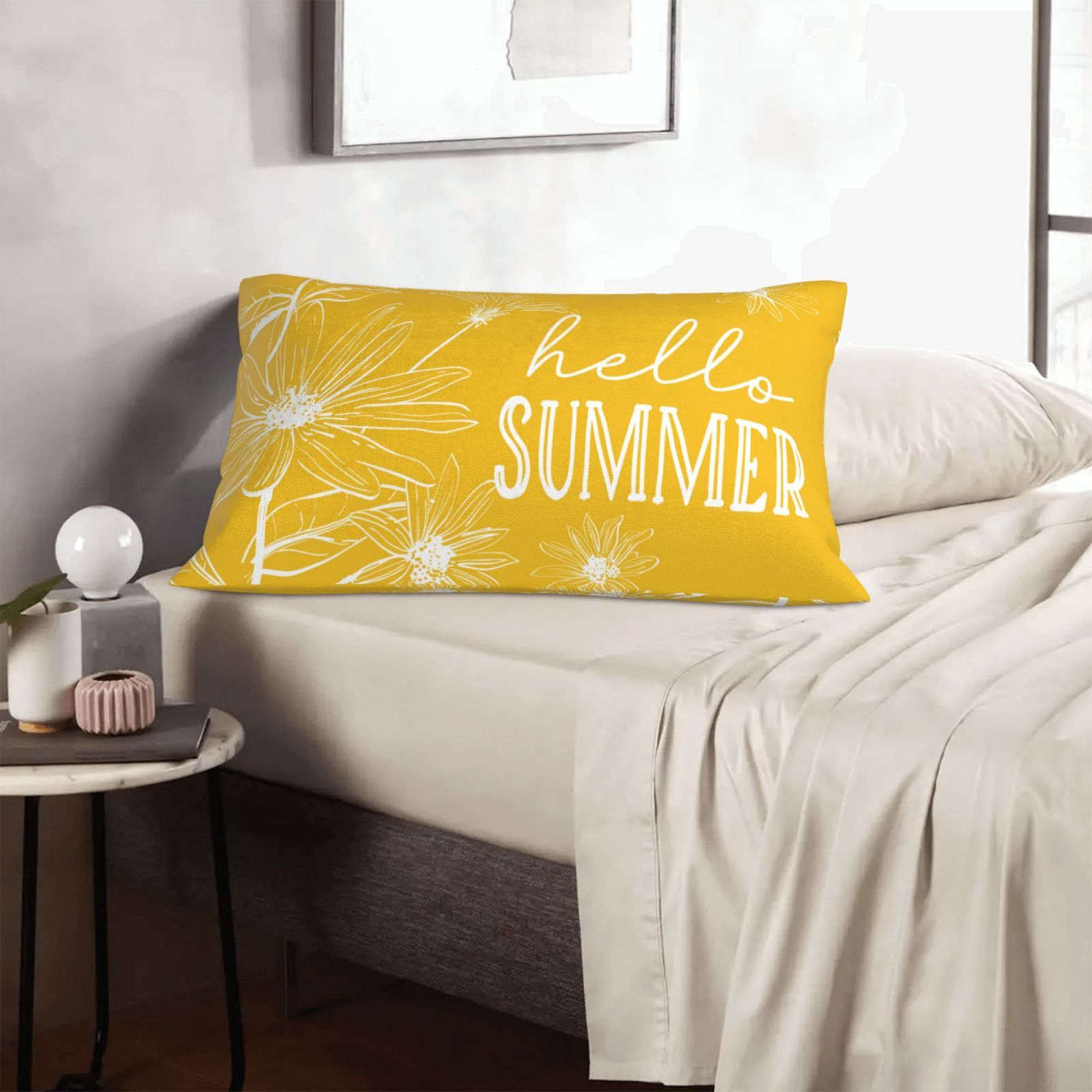 1pc Lumbar Pillow Covers 12x20 Yellow Colored Farmhouse Spring  Decorations Decorative Throw Pillows Outdoor Linen Case