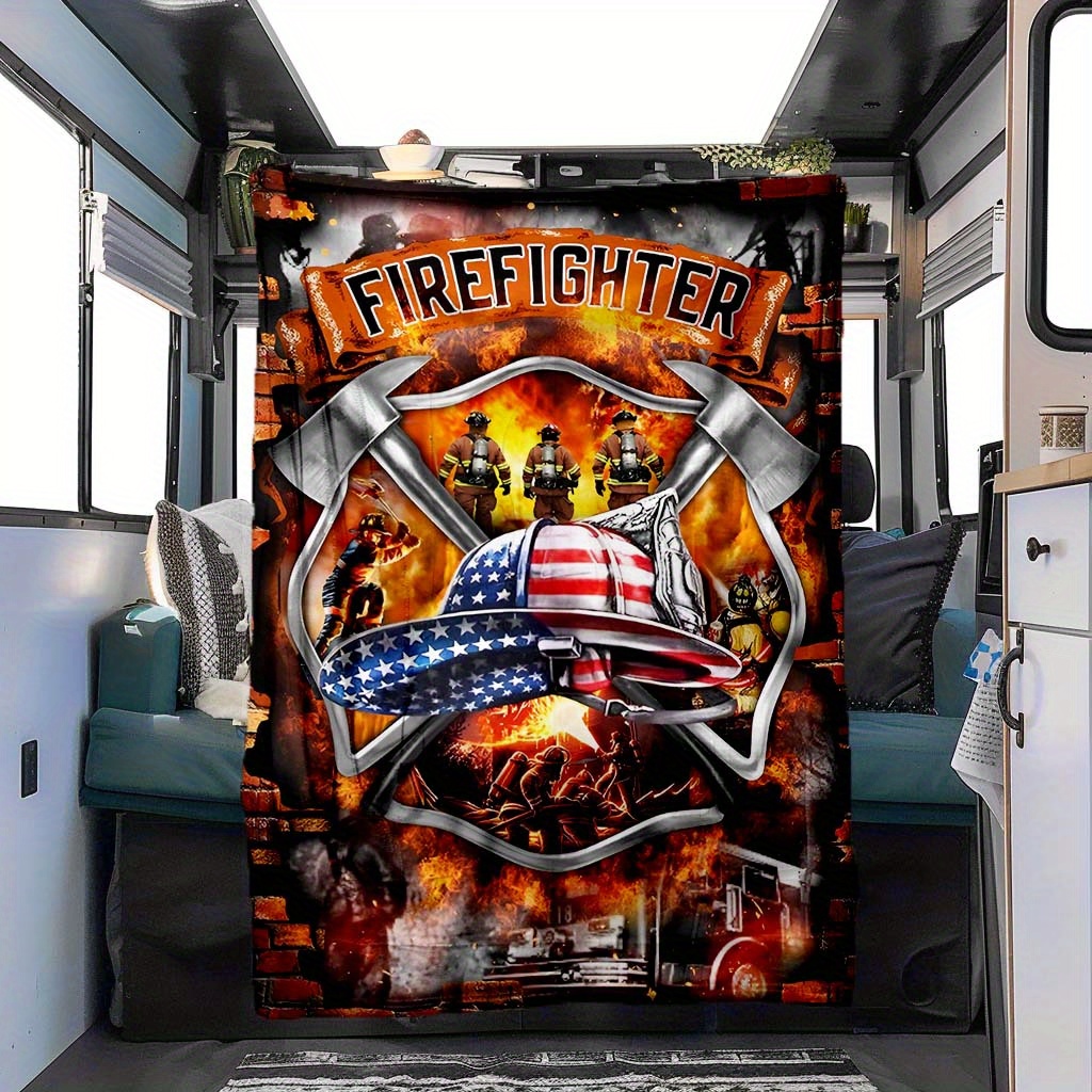 

Flame Firefighter Creative Art Pattern Printing 4 Seasons Car Nap Blanket Flannel Blanket