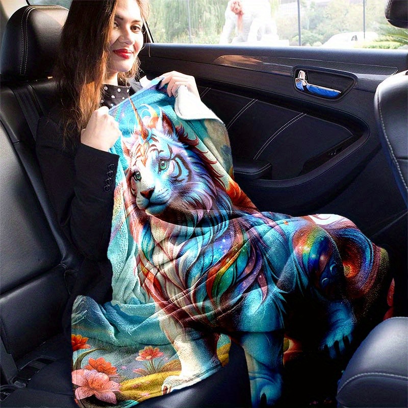 

Cute Unicorn Tiger Art Pattern Printing 4 Seasons Car Rv Nap Blanket Flannel Blanket