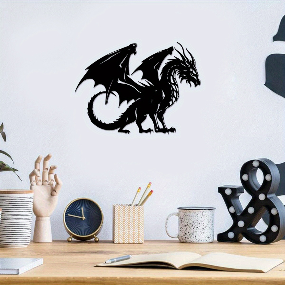 

1pc, Medieval Dragon Metal Wall Art, Classic Style, Decorative Black Silhouette For Living Room, Bedroom, Shop Decor, Festive Gift