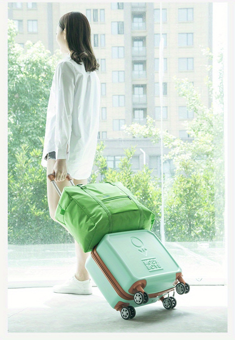 foldable travel bag gift bag portable luggage bag trolley case storage bag single shoulder large capacity solid color luggage bag details 1