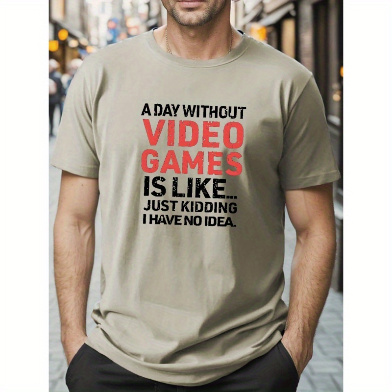 

Plus Size Men's Crew Neck T-shirt, Video Games Print Crew Neck Casual Tee Tops For Summer Sports
