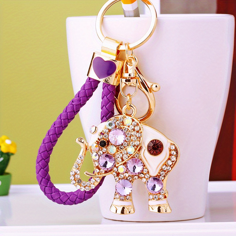 TEMU 1pc Shiny Crystal Elephant Keychain - Cute Metal Bag Accessories & Car Accessories, Perfect Creative Gift For Women