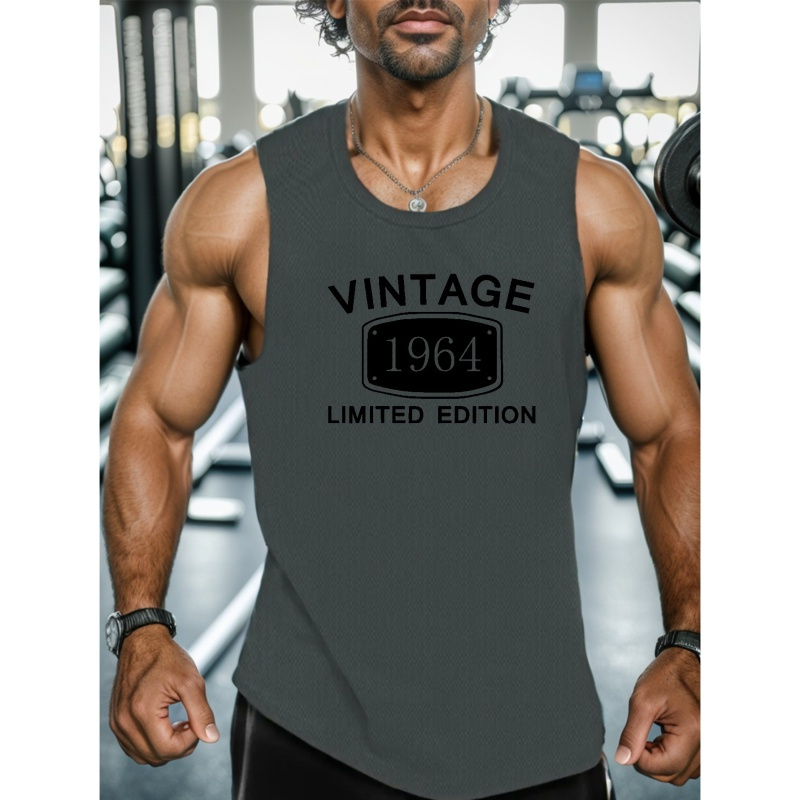 

Vintage 1964 Limited Edition Print Summer Men's Quick Dry Moisture-wicking Breathable Tank Tops Athletic Gym Bodybuilding Sports Sleeveless Shirts For Running Training Men's Clothing