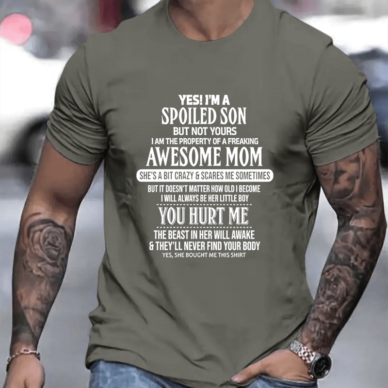 

Awesome Mom Print Crew Neck T-shirt For Men, Casual Short Sleeve Top, Men's Clothing