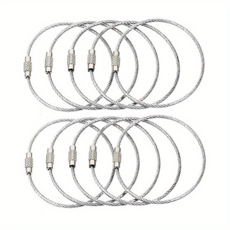 

Stainless Steel Wire Keychain Ring With Screw, Keyring Circle Rope Cable Loop For Outdoor Camping And Luggage Tag