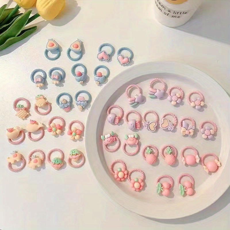 100pcs Random Color Cute Cartoon Elastic Hair Bands