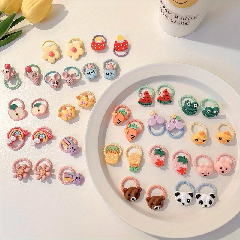 100pcs Random Color Cute Cartoon Elastic Hair Bands