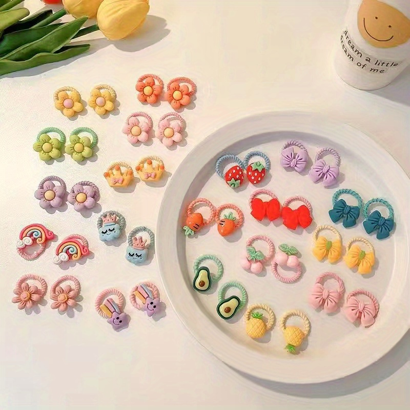 100pcs Random Color Cute Cartoon Elastic Hair Bands