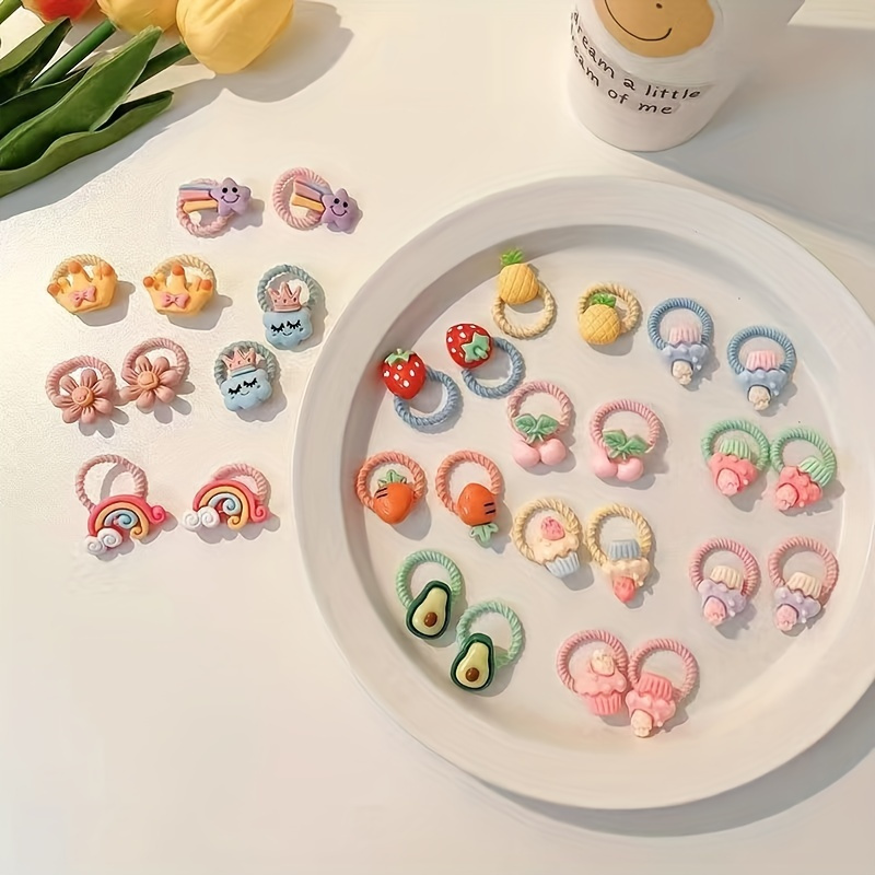 100pcs Random Color Cute Cartoon Elastic Hair Bands