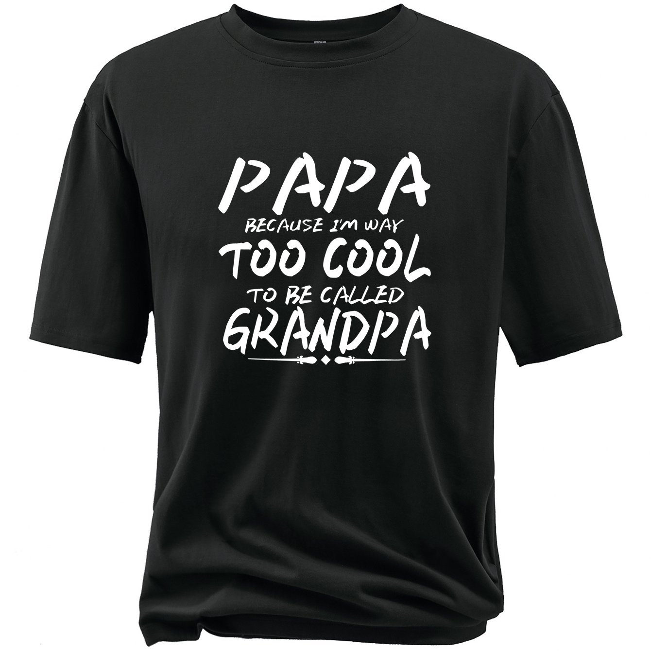 

Plus Size Papa Too Cool Grandpa Print, Men's Crew Neck Short Sleeve Cotton T-shirts, Loose Shirts For Outdoor Activities, Men's Clothes