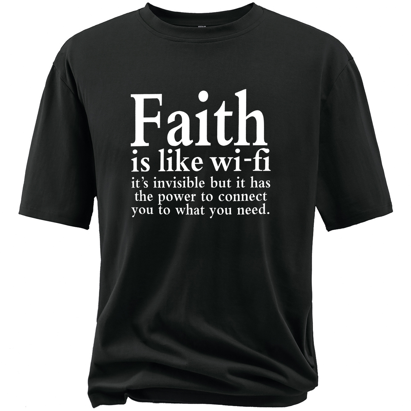 

Plus Size Faith Is Like Wi-fi Print, Men's Crew Neck Short Sleeve Cotton T-shirts, Loose Shirts For Outdoor Activities, Men's Clothes