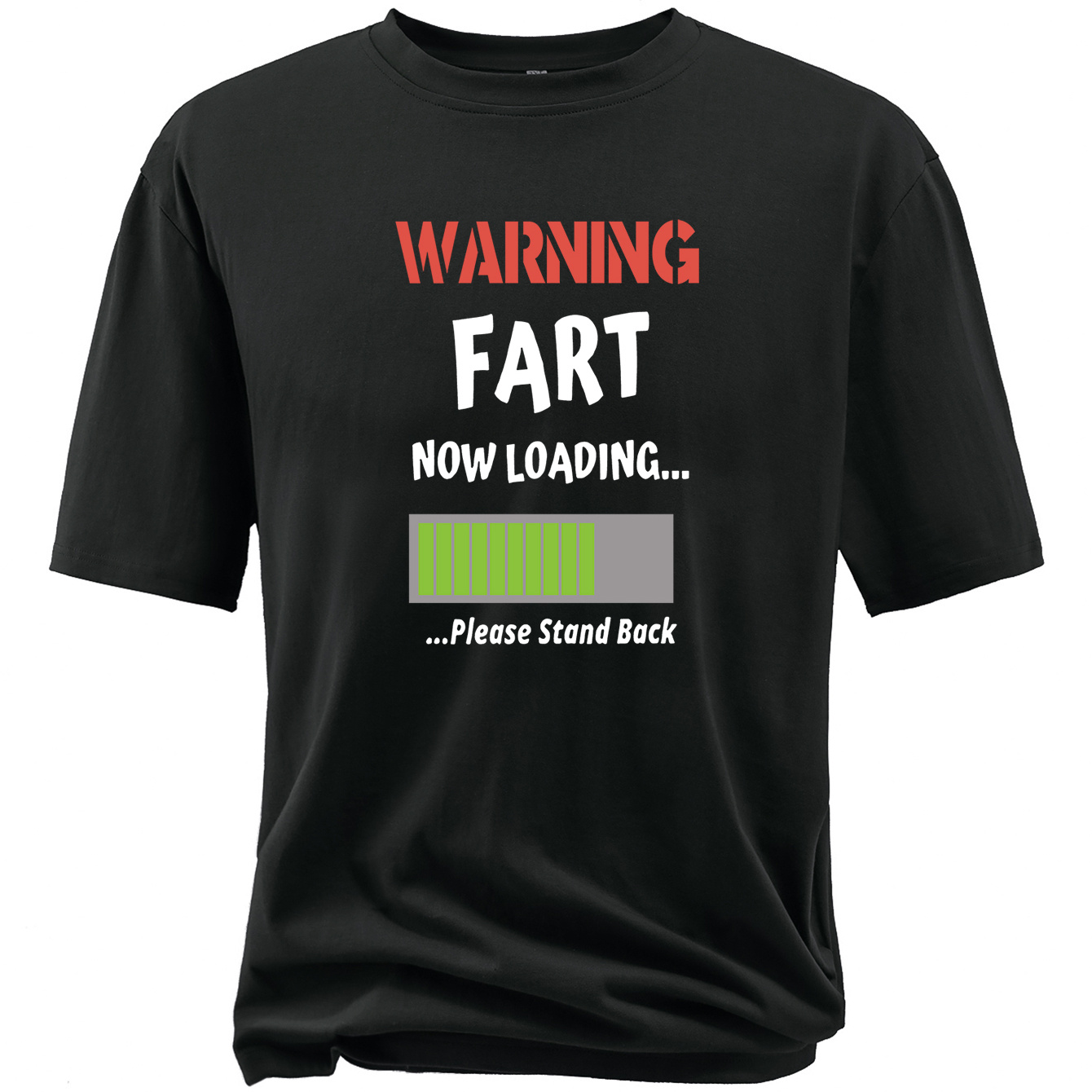 

Plus Size Men's Warning Fart Now Loading Letter Print Short Sleeve T-shirts, Comfy Casual Elastic Crew Neck Tops For Men's Outdoor Activities