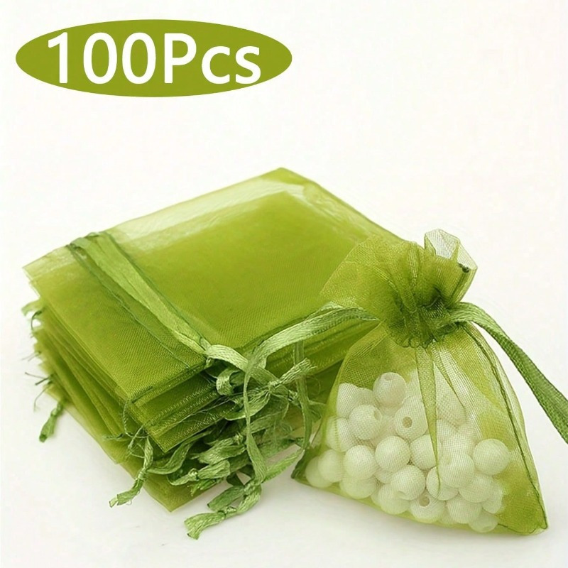 

100pcs Sheer Organza Bags, Mesh Bags Drawstring Small Pouch Gift Bags, Little Mesh Gift Pouches Mini Candy Bags For Small Presents Jewelry Earrings (green)