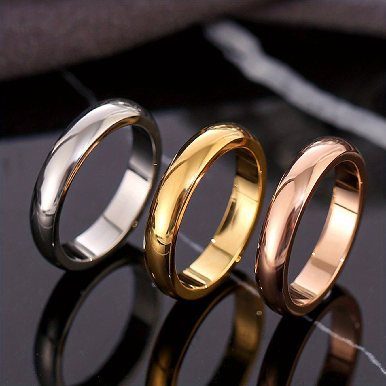 3pcs Fashion Minimalist Stainless Steel Rings In 3 Colors, Solid Set