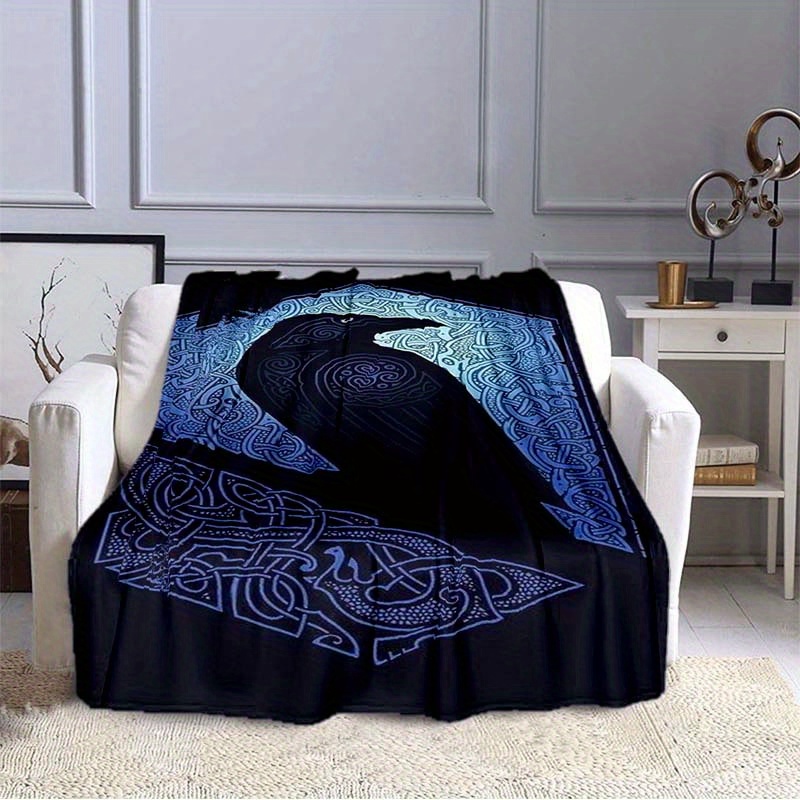 

1pc Black Crow Plush Blanket, Soft Linen Comfortable Blanket, Sofa Bed, Office Travel Camping Chair Lightweight Blurry Printed Blanket, Warm Throwing Blanket For Car/car Interior Blanket