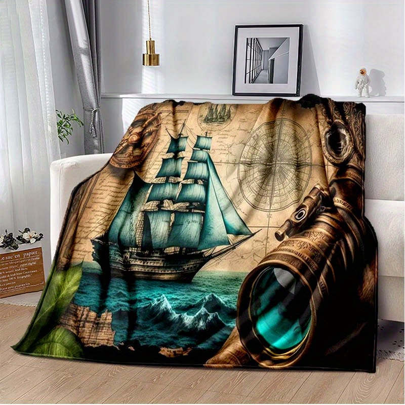 

1pc Retro Nautical Chart Plush Blanket, Pirate Map Soft Linen Comfortable Blanket, Sofa Bed, Office Travel Camping Chair Lightweight Printed Blanket, Warm Throw Blanket For Car/car Interior Blanket