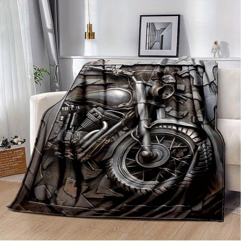 

1pc Motorcycle Plush Blanket, Soft Linen Comfortable Blanket, Sofa Bed, Lightweight Printed Blanket For Office Travel Camping Chairs, Warm Throw Blanket For Car/car Interior Blanket