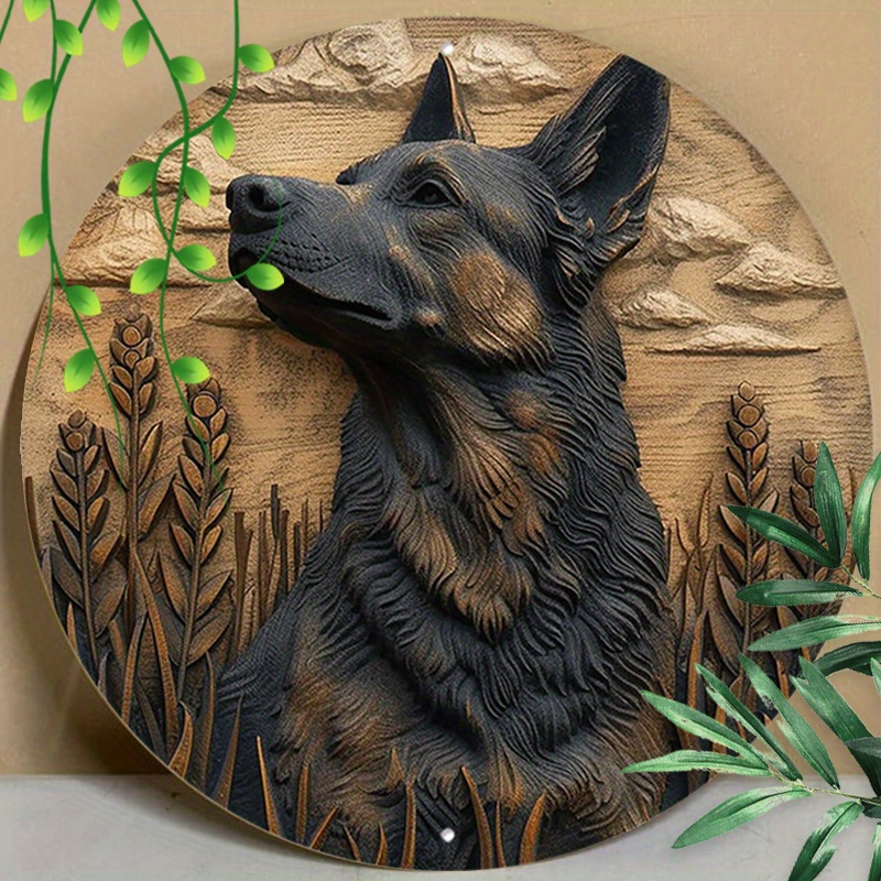 

1pc 8x8inch(20x20cm) Round Aluminum Sign Metal Sign Shepherd Dog Sign Tin Sign For Club Parlor Cafe Store Home