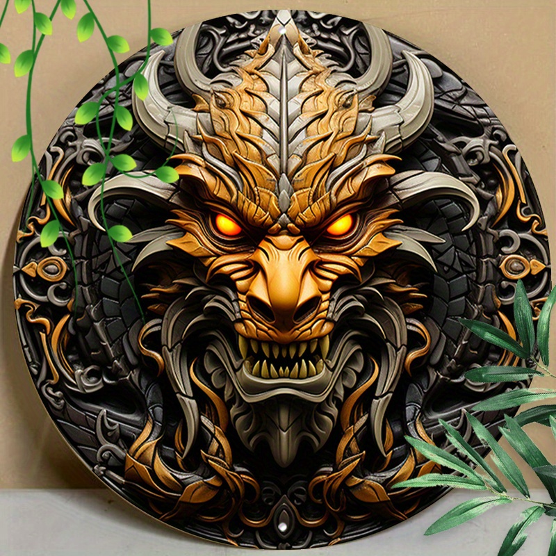 

Panneau Rond En Métal En Aluminium, Signe Mural En Métal Avec Motif De Dragon Créatif, Décoration Pour La Maison Et Le Bureau, 8x8 Pouces (20x20 Cm)