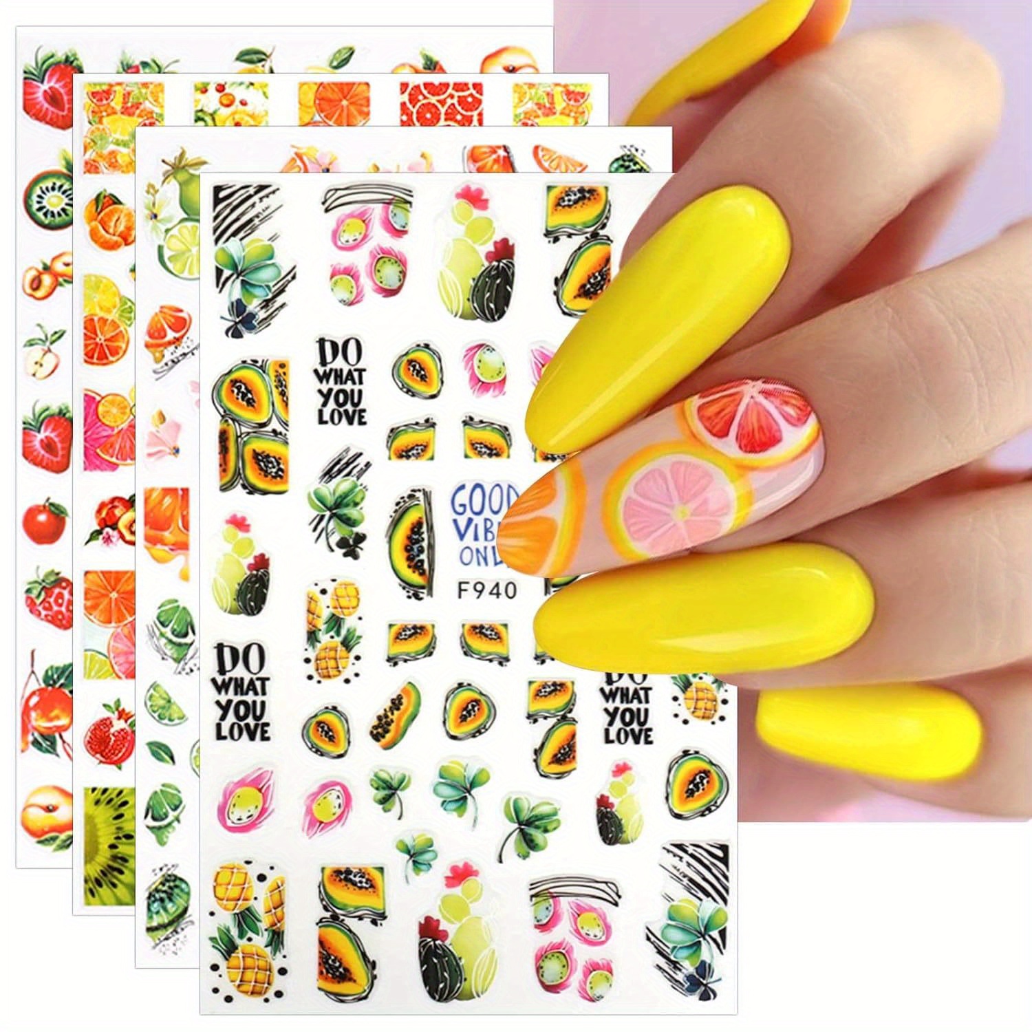 

9 Sheet Summer Fruit Nail Art Stickers, Self Adhesive Nail Art Decals For Nail Art Decoration,nail Art Supplies For Women And Girls