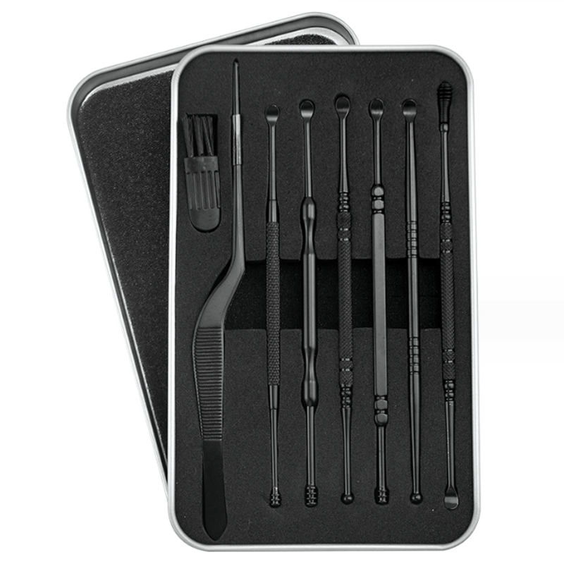TEMU Kit de limpieza de oídos de acero inoxidable con cucharas de oídos de cabeza para la higiene del auditivo.