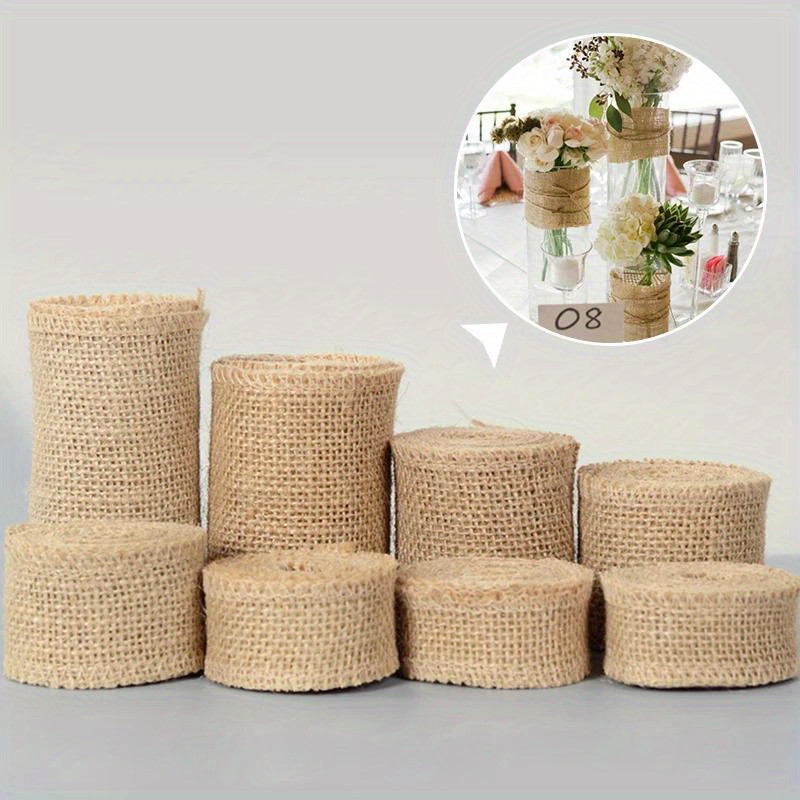 

1 Roll Of Natural Jute Burlap Ribbon - 2m, Widths For Diy Crafts, Gift Wrapping & Wedding Decor | Handmade Khaki Color For Elegant Party & , Ribbon For Crafts