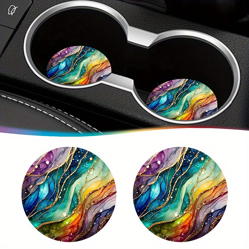 

2pcs/set Dreamy Colored Shimmering Ripple Pattern Pu Leather Car Coasters, Dining Table Coasters, Bar Coasters Non Slip Waterproof Heat-insulating, Keep Your Car Or Desk Clean