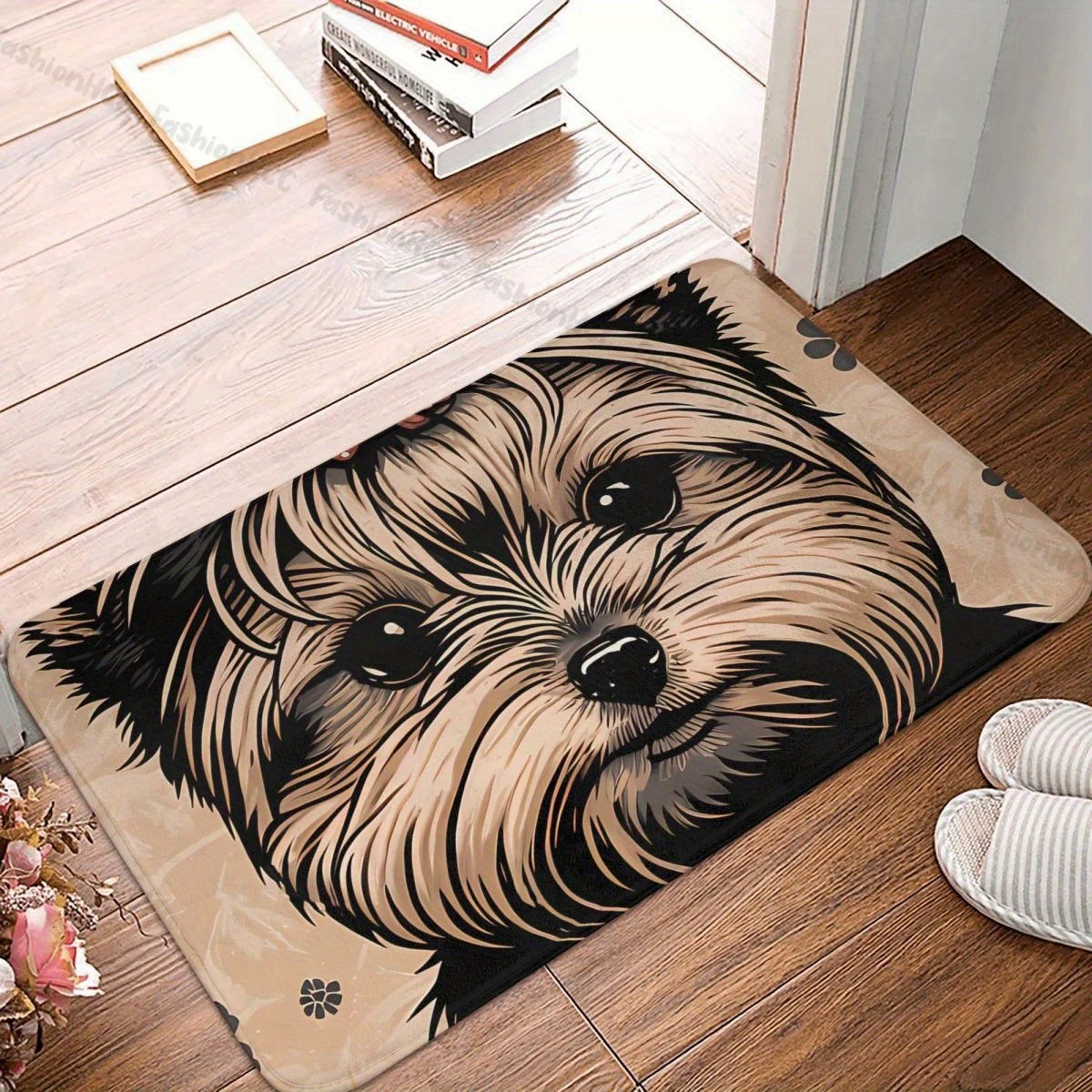 

1pc Adorable Yorkshire Terrier Non-slip Bath Mat, 23.6in Cute Puppy Portrait, Durable Japanese Style Floor Rug, Perfect For Bathroom Decor, Soft And Absorbent
