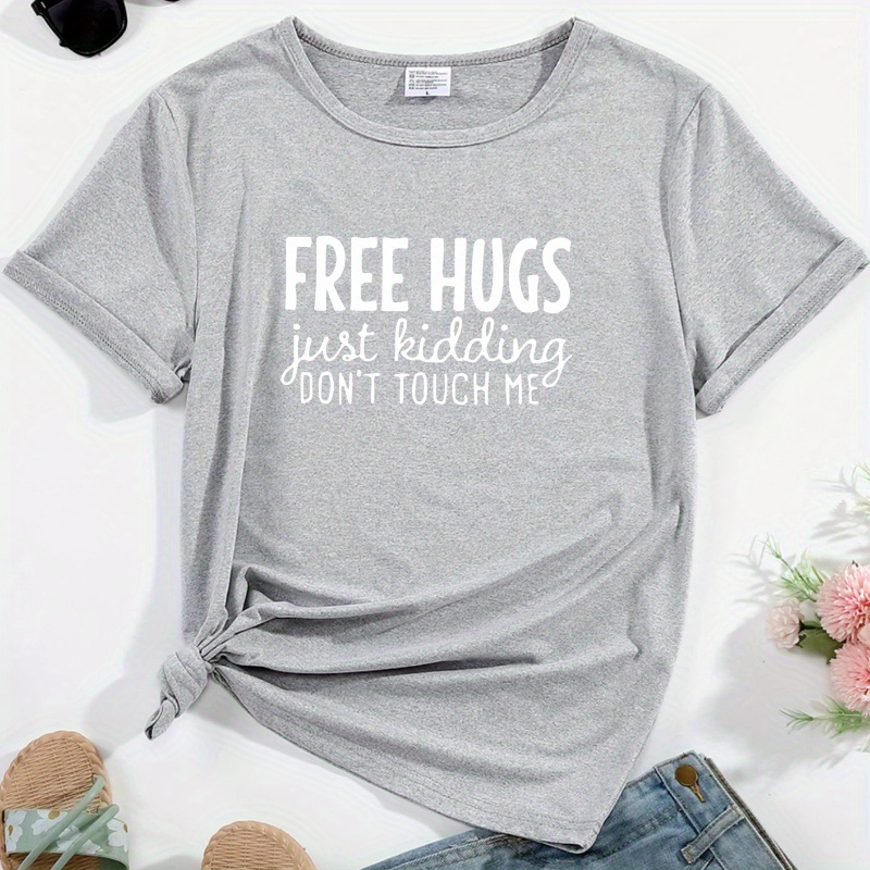 

Women's Funny " " T-shirt, Casual Crew Neck Short Sleeve Top, 100% Polyester Knit Fabric, Geometric Pattern, Spring/summer/fall Wear