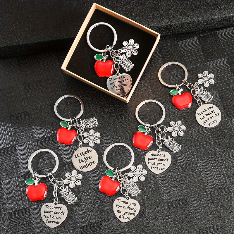

1pc Teacher Appreciation Gift Keychain Cute Flower Owl Key Chain Ring Graduation Day Teacher's Day Gift