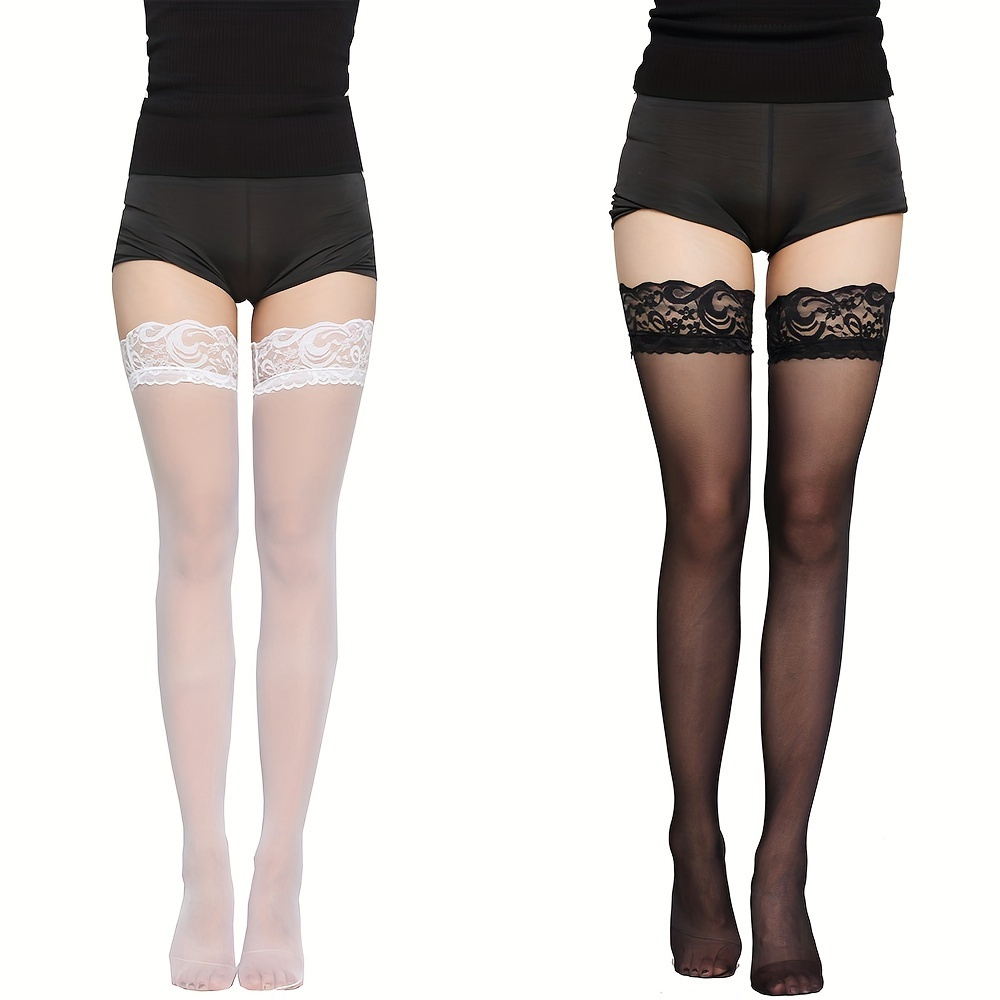 Floral Lace Thigh High Stockings, Ruffle Over The Knee Socks, Women's  Stockings & Hosiery