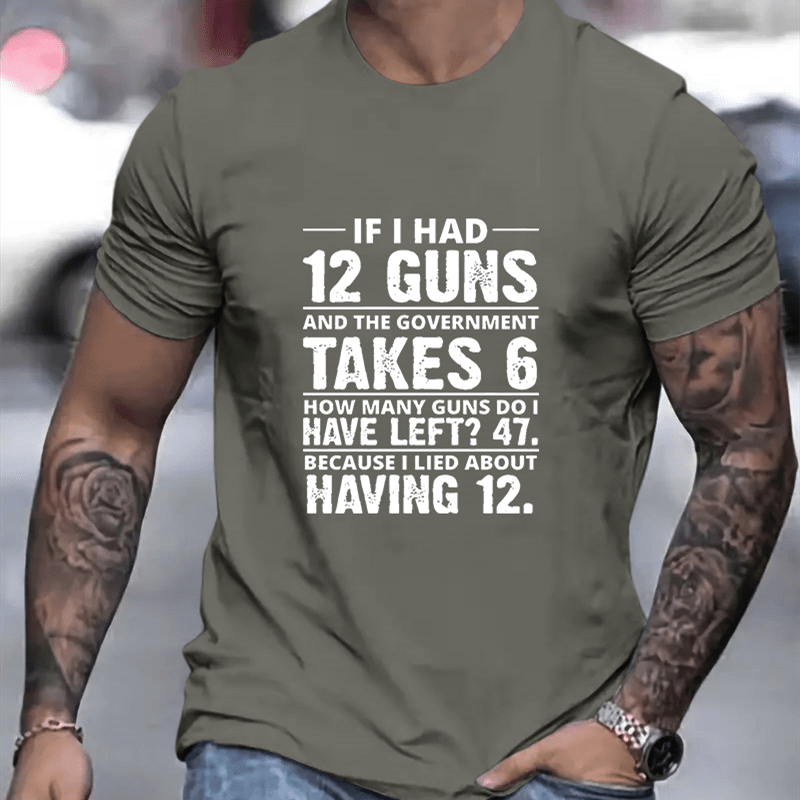 

12 Guns Takes 6 Print Men's T-shirt Short Sleeve Crew Neck Tops Cotton Comfortable Breathable Spring Summer Clothing For Men