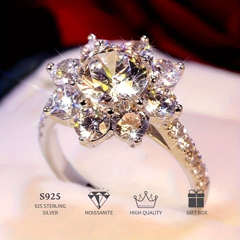 

1pc 1.0 Carat Moissanite Ring, S925 Silver Sunflower Moissanite Ring, Engagement Wedding Promise Ring